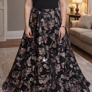 Black Floral A-Line Maxi Skirt